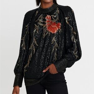 Vintage 1980's Sistermax Silk Sequin Embellished Mini Tunic Top Dress Size M